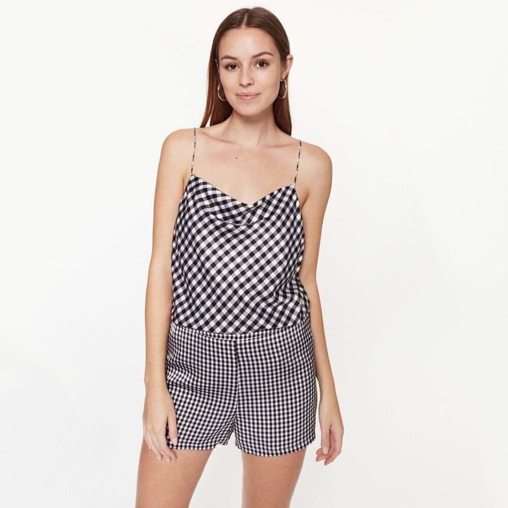 NWOT Cami NYC black & white gingham print silk shorts